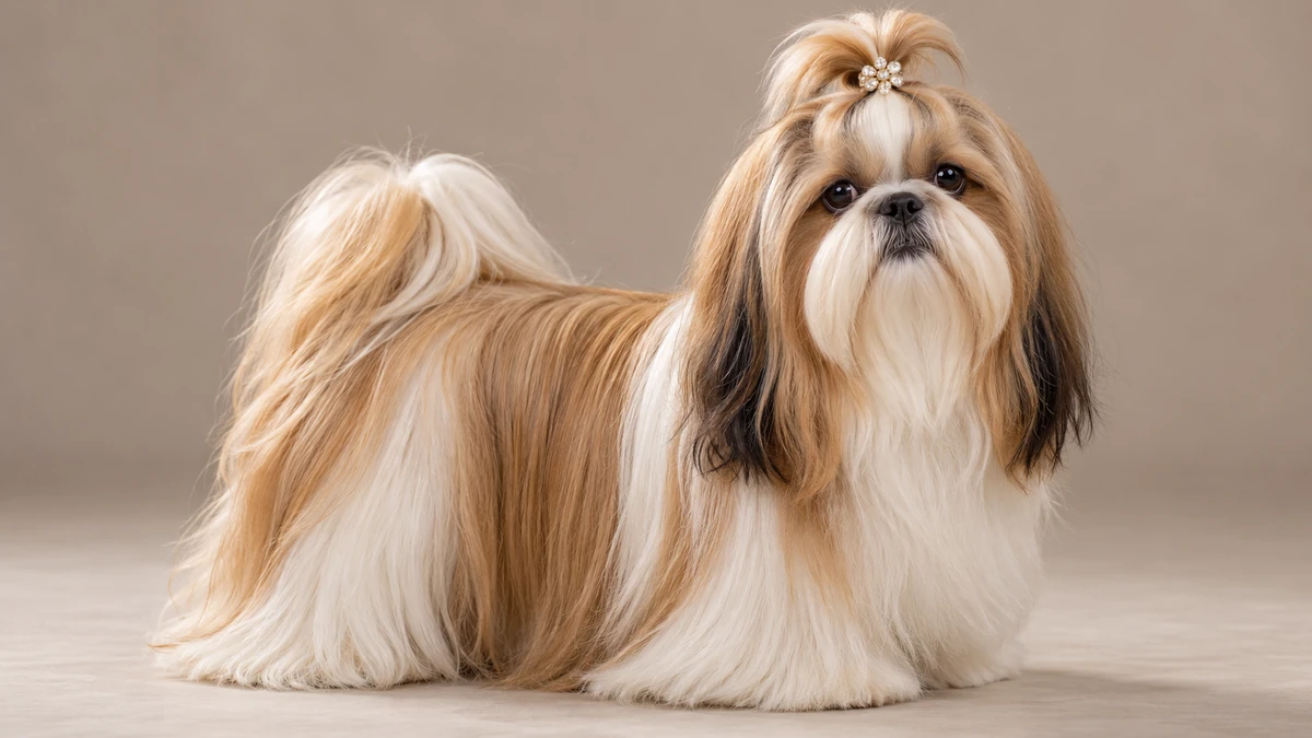 Shih Tzu köpek — altın-beyaz renk