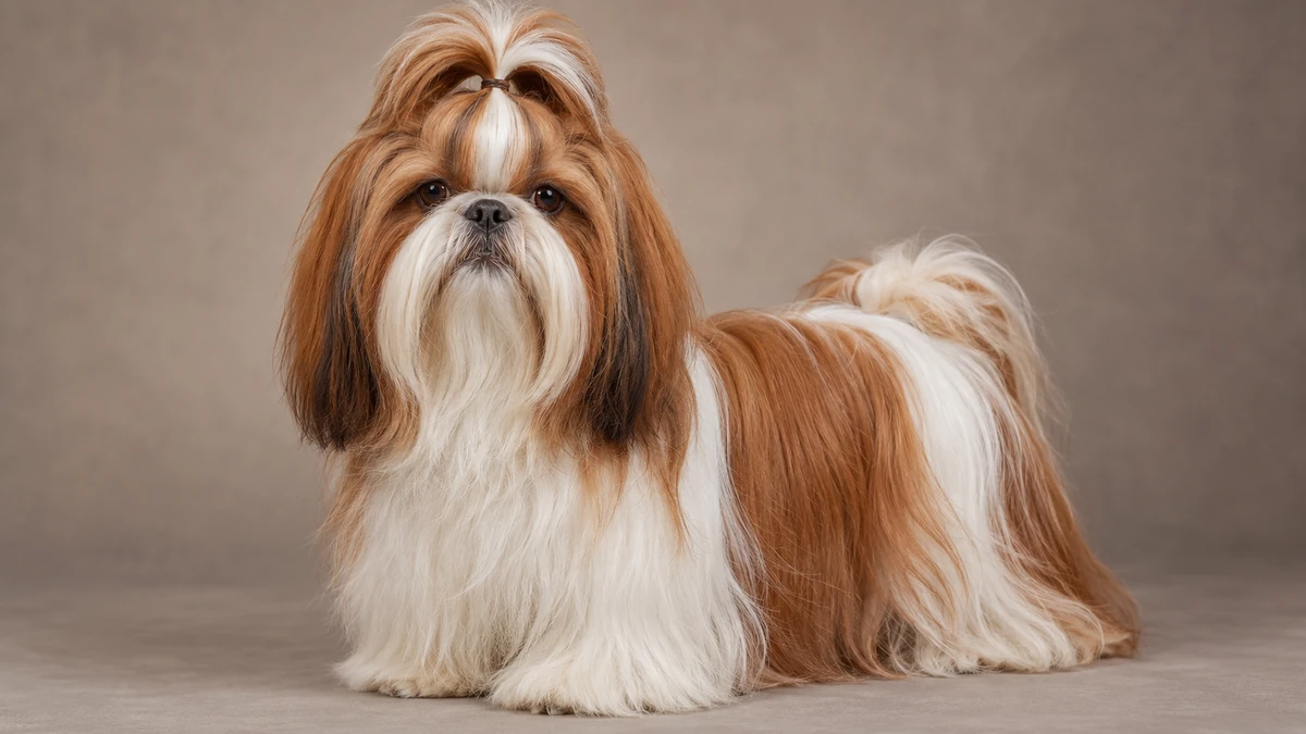Shih Tzu köpek — kırmızı-beyaz renk