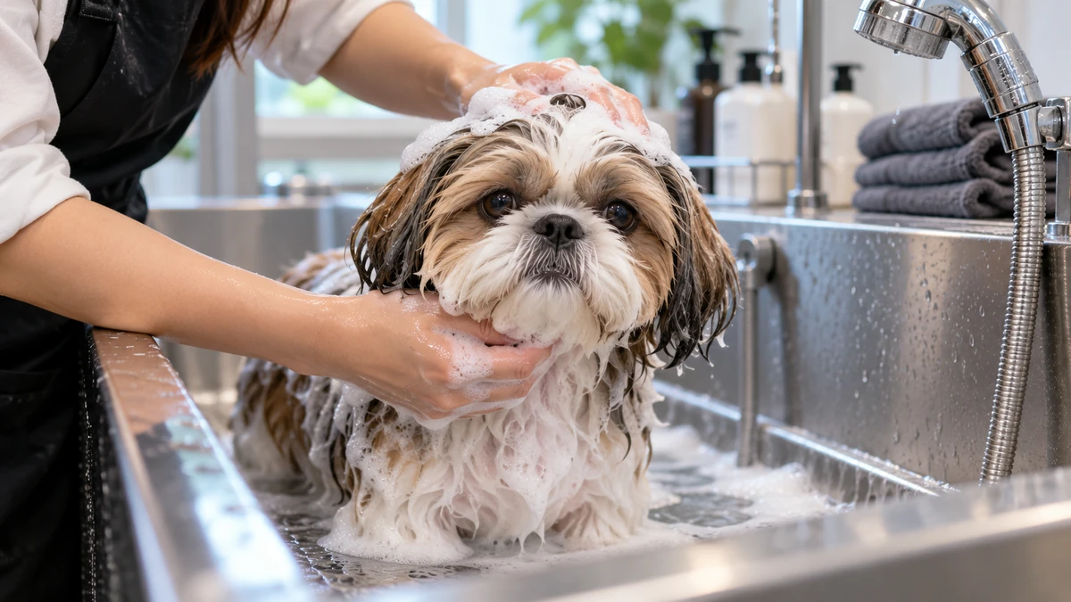 Shih Tzu köpek — banyo ve temizlik